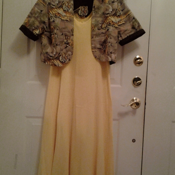 DESIGNER 100% COTTON YELLOW 6 CORD DRESS&BOLERO L - Picture 3 of 8